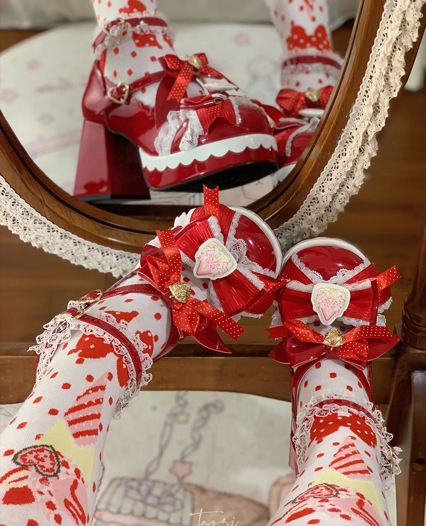 Original Lolita Sweet High Heels Pumps New Women's Cute Bow Elegant Thick Sole Shoes Princess Tea Party Lo Cos Mary Jane Shoes