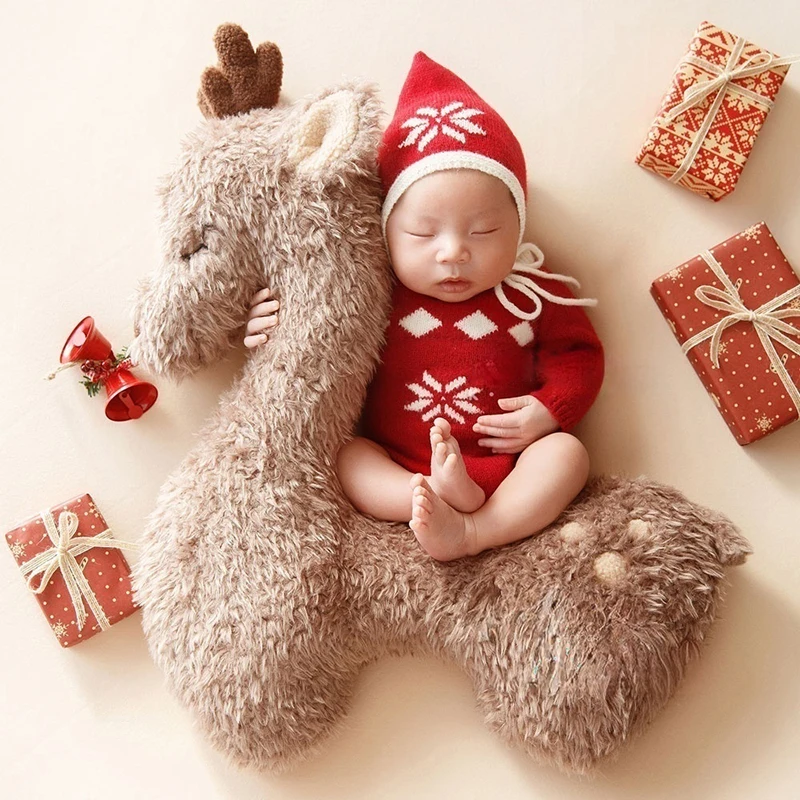 Newborn Photography Props Baby Plush Elk Throw Pillows Solid Color Infant Posing Pillow Prop Studio Shooting Accessories