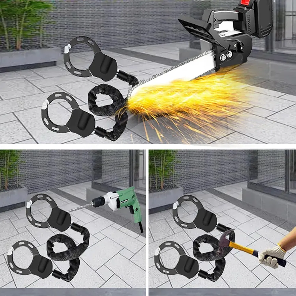 E-Scooter-Sicherheitsschlösser, Kettenhandschellenschloss, 60 cm langes E-Scooter-Schloss, wasserdichte Tasche, Schwarz – Detail 10