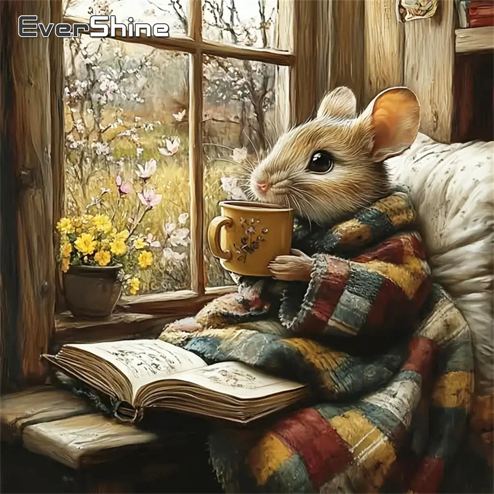 Evershine Full Square Round Diamond Embroidery Mouse Animal Painting Window Acrylic Craft Supplies Mosaic Decor for Home