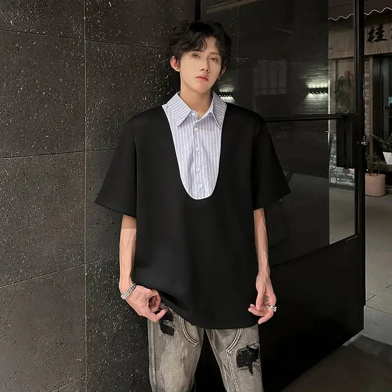 Men's Polo Minimalist Shirt Collar Fake Two Piece Oversized Fit Short Sleeve Casual Commute Premium Cotton Tee O7C1