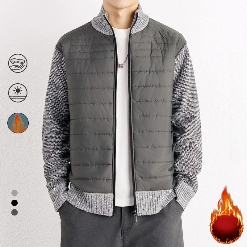 

Верхняя одежда и базовый слой, мужской вязаный свитер на флисовой подкладке — серый (черный/синий), новая зимняя мода Soft-Touch