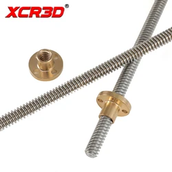 Piezas de impresora 3D XCR3D T8, tornillo de plomo de 250mm, 300mm, 350mm, 400mm, plomo de 2mm, 4mm, 8mm, acero inoxidable con tuerca de latón