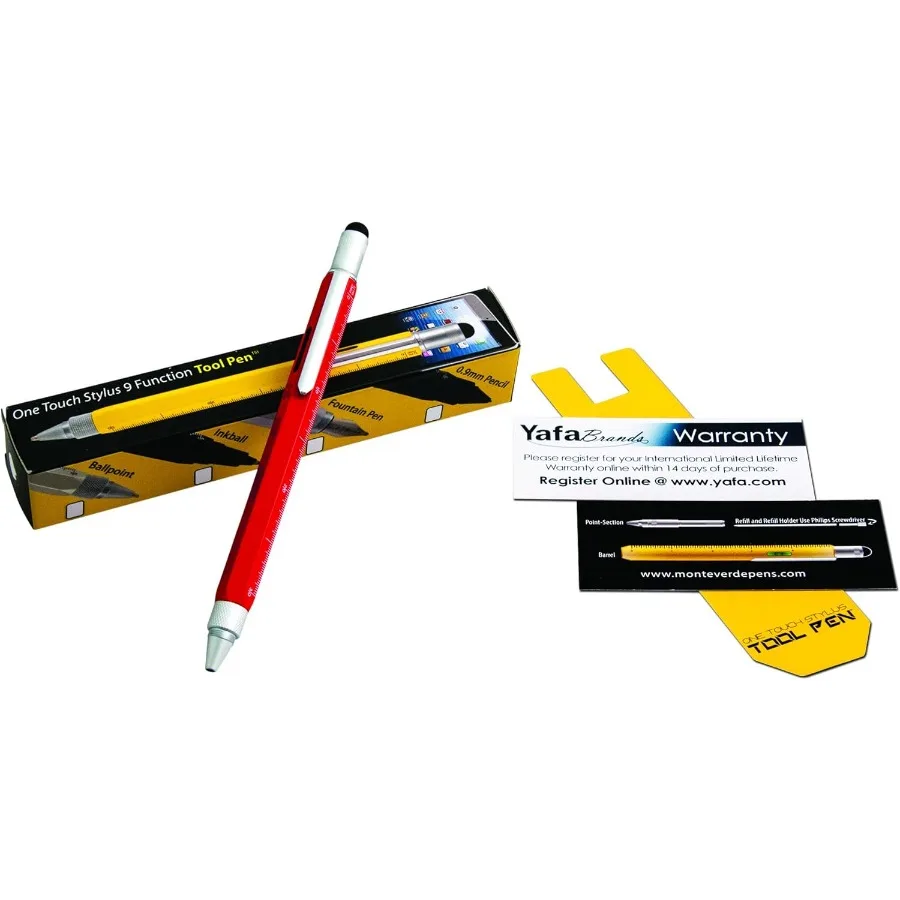 قلم حبر جاف أداة 9 في 1 من Monteverde USA باللون الأحمر متعدد الوظائف مع مستوى مفكات براغي ومسطرة مثالية للمهندس #3