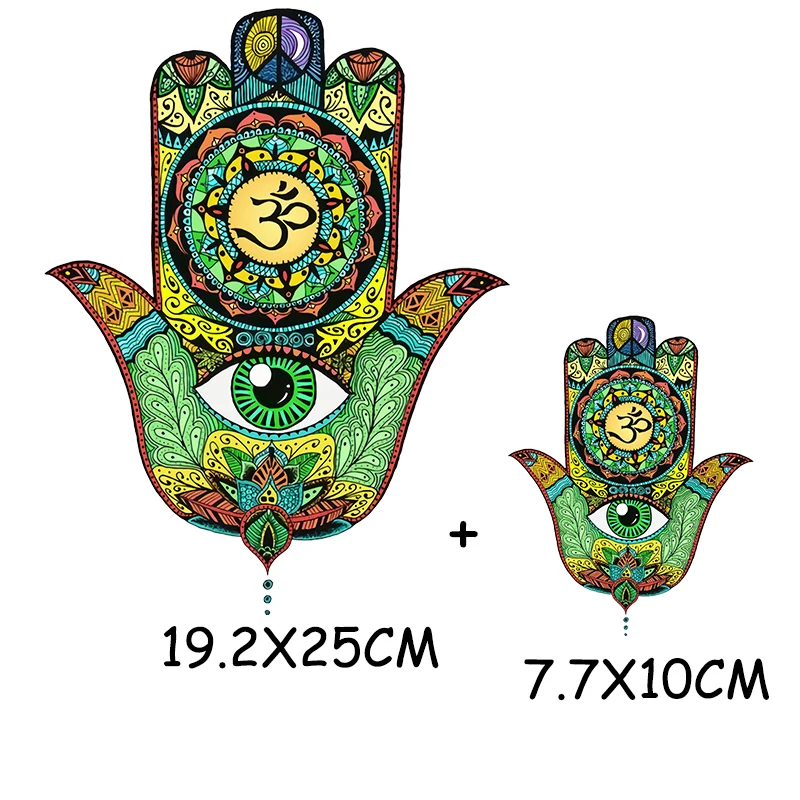 Colorful Hand Of Fatima Mandala Flower Patches Washable Women T-shirt Sticker Iron on Clothes Decoration Accessory Applique