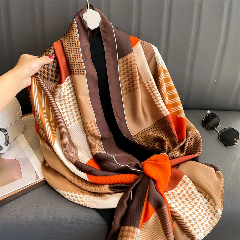 Новый Шелковый шарф с рисунком «гусиные лапки»