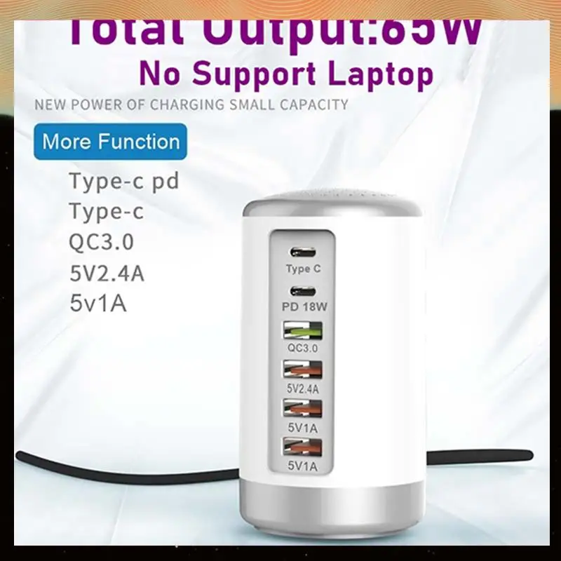 

4X 65W USB Fast Charger HUB Quick Charge QC3.0 Multi 6 Port USB Type C PD Charger Charging Station(White) US Plug-Y05A