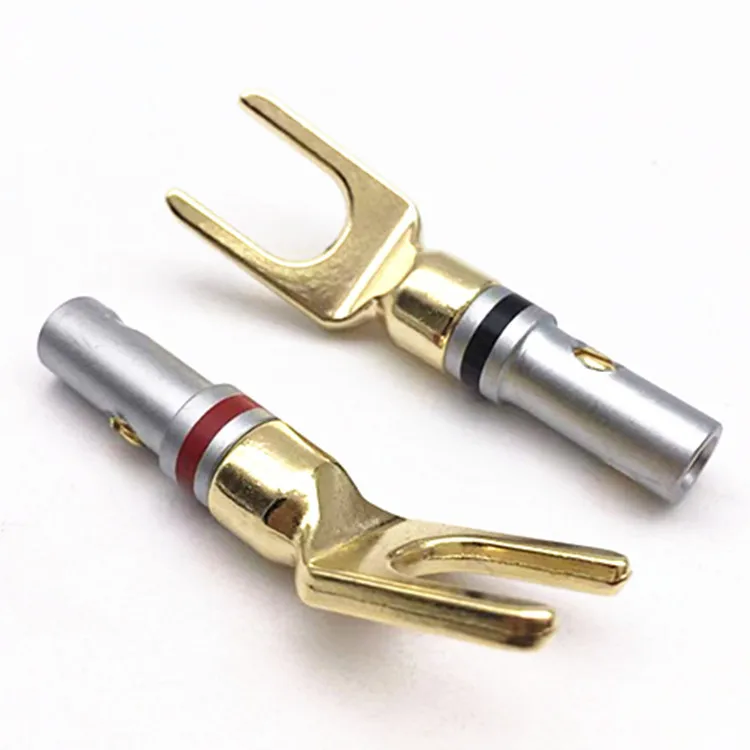 Imagem -06 - Banhado a Ouro Banana Plug Connector Plugs Speaker Audio Screw Fork Conectores Adaptador u e y 100 Pcs