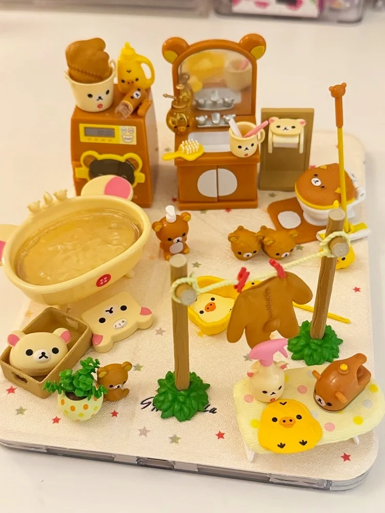 Re-Ment Rilakkuma Kuma Bathroom Model Blind Box Comfortable Collectible Toy Ornaments for Kids Gift Action Figure