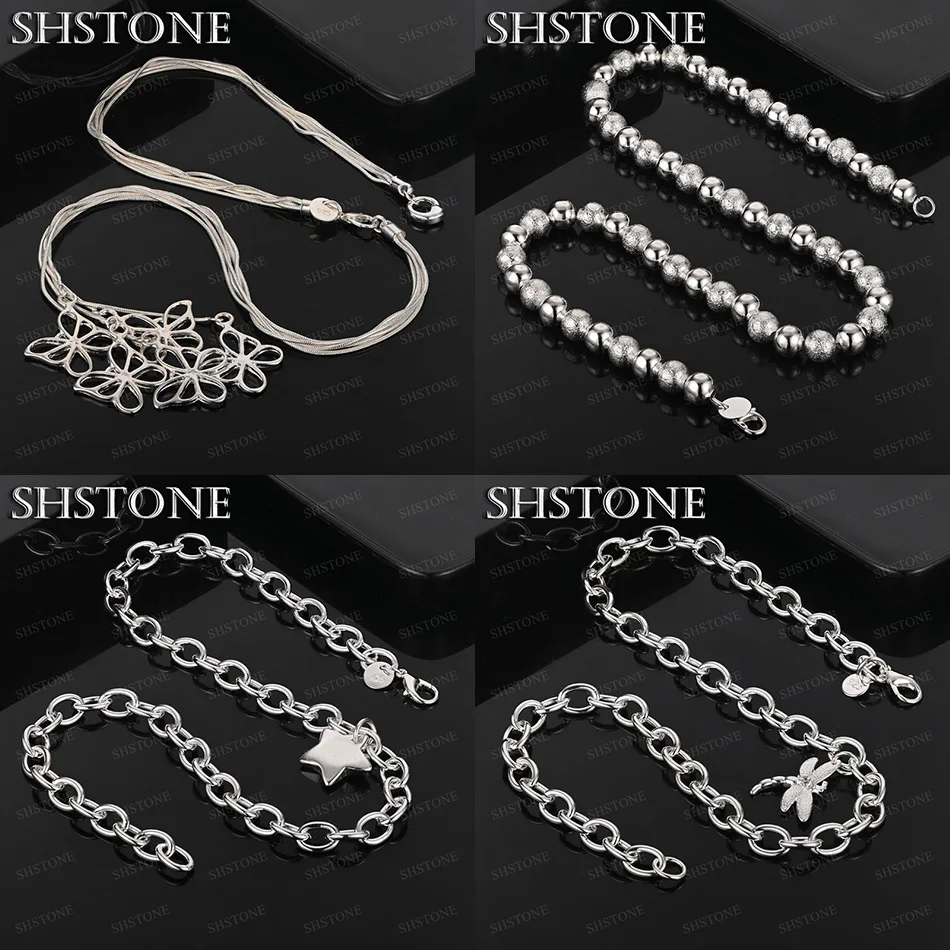 

45 см стерлингового серебра 925 пробы бабочка звезда стрекоза бусины ожерелье женское свадебное банкетное вечерние красивые ювелирные изделия милый подарок