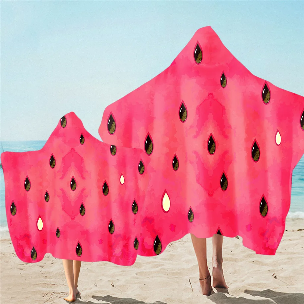 Hooded Beach Towel for Adults and Kids,Fruit,Watermelon,Blueberry,Strawberry,Swim, Surf,Spa, Drop Shipping,Holiday Birthday Gift