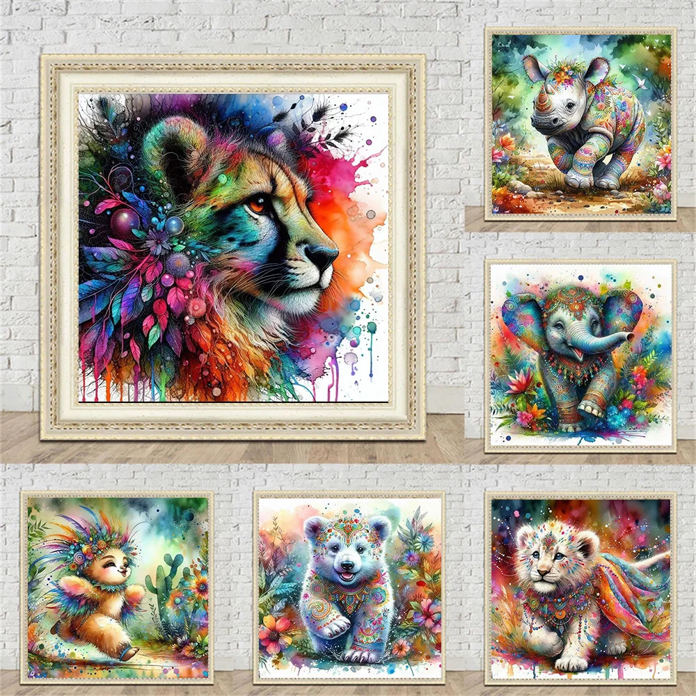 Diamond Indian Color Feather Animals Painting 5D Mosaic Kits Floral Graffiti Tiger Bear DIY Full Drills Embroidery Cross Stitch