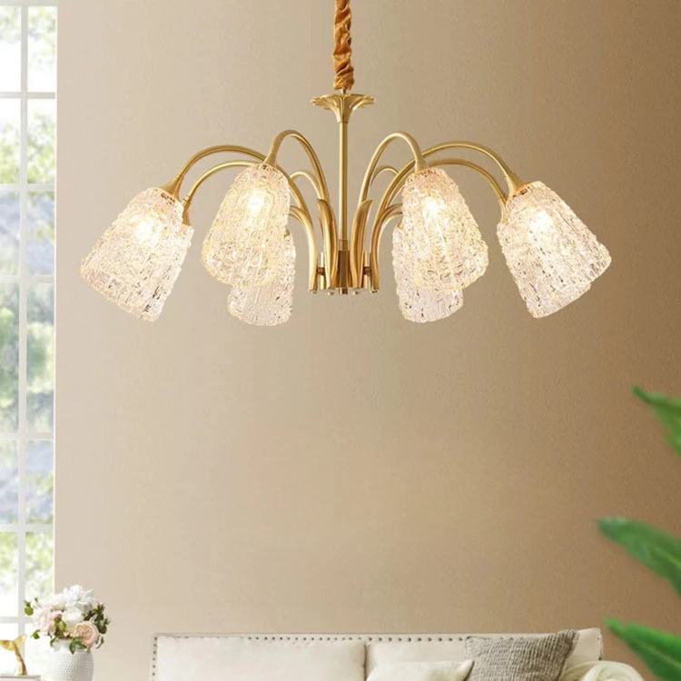 

French all copper crystal bedroom household pendant light, luxurious and simple, modern American living room, dining room