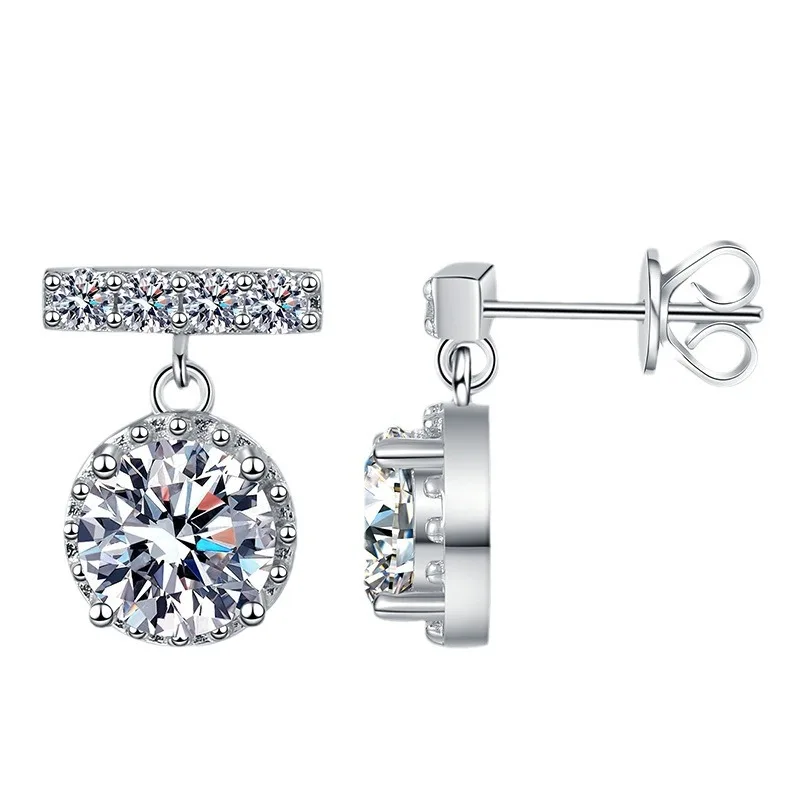 

Luxury Fashion High Quality S925 Sterling Sliver D Color 2 Carat Moissanite Diamond Tassel Round Earrings For Women Jewelry Gift