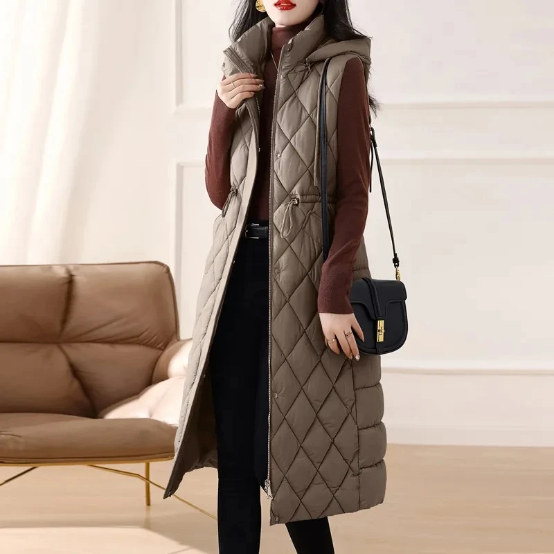 2023 New Winter Down Puffer Vest Women Casual All-match Sleeveless jacket Winter Long Bodywarm waistcoat Winter Sleeveless