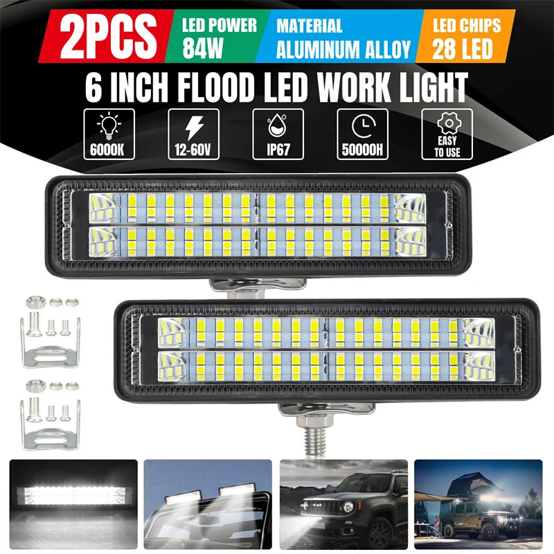 2 قطعة 28LED 84 واط شريط إضاءة العمل 12-24 فولت الكاشف محرك الضباب على الطرق الوعرة LED ضوء العمل ، فورد تويوتا SUV 4WD شعاع DRL الألومنيوم الخفيفة