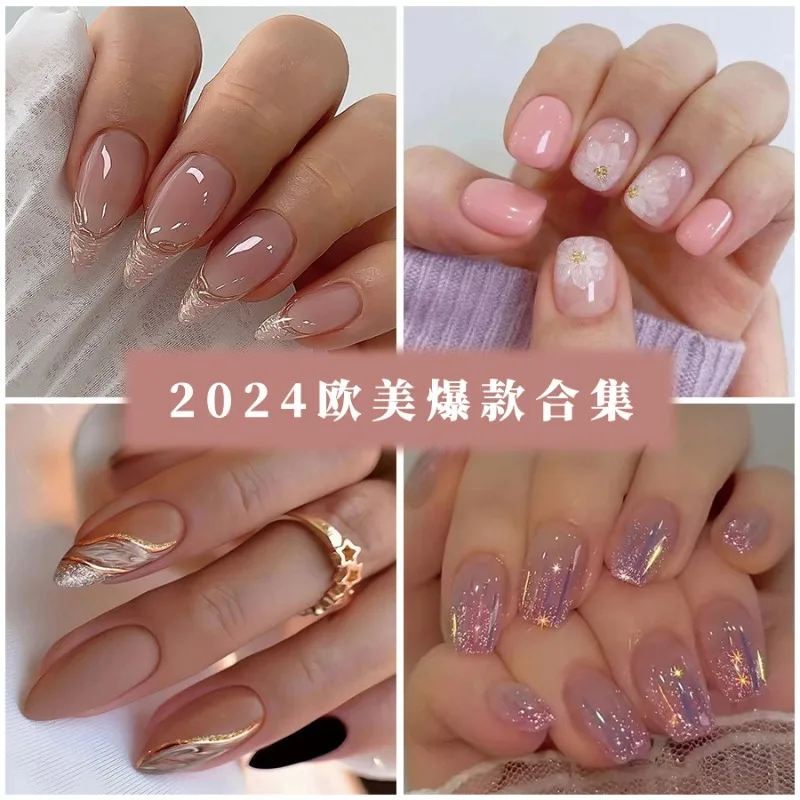 Foreign Trade Cross-border Ballet a Girl Pink Gradual Change Glitter Fake Nails Sweet Ins Fashion Nail