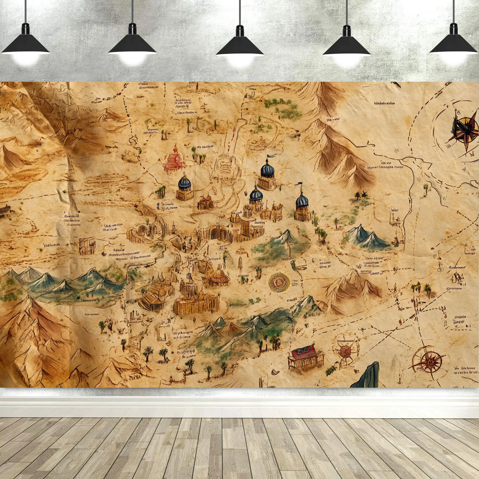 خمر اكسبلورر خريطة الكنز خلفية النسيج البرشمان رسمت باليد خريطة النسيج ديكور المنزل مفرش المائدة خلفية راية