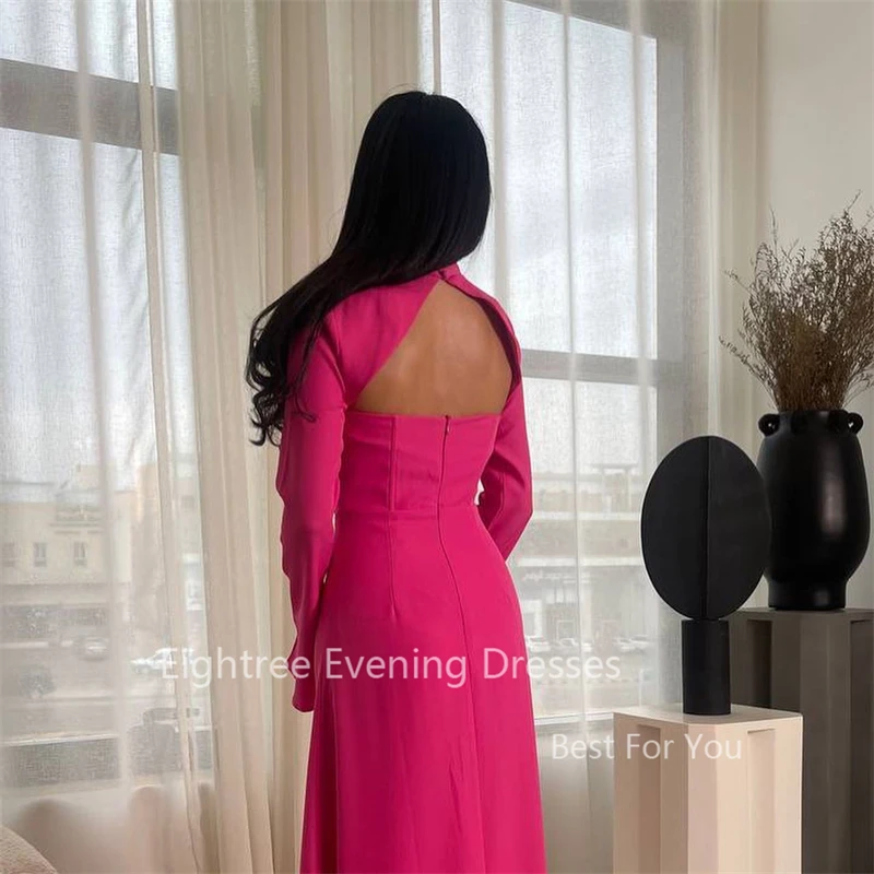 Eightree Pink Evening Gowns Long Sleeves Prom Dress Saudi Arabic Women Formal Wedding Party Dresses Ankle Length abenkleider lan