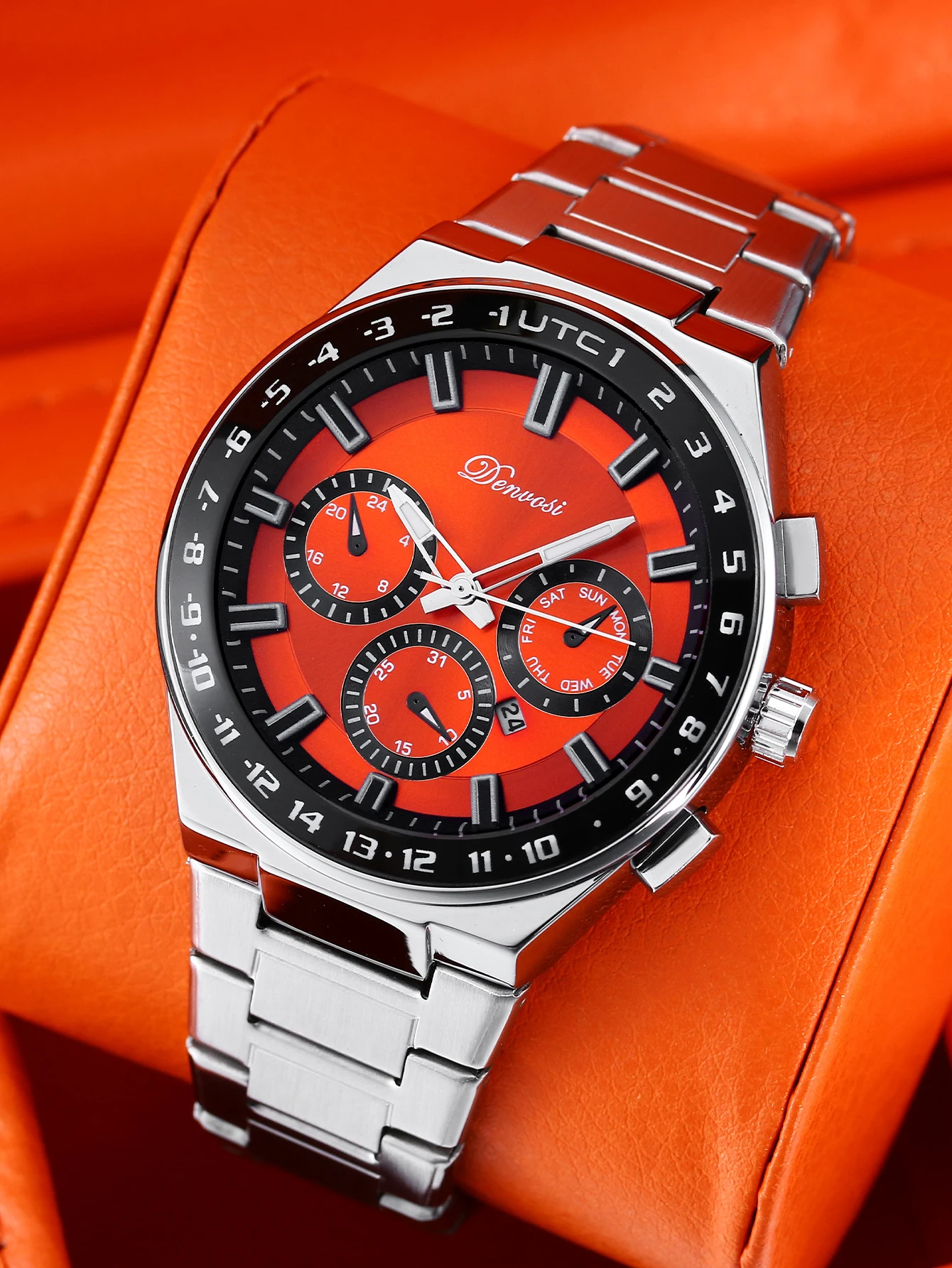 Suede Strap Watch - Relógio de Quartzo Multifuncional Masculino, Pulseira
