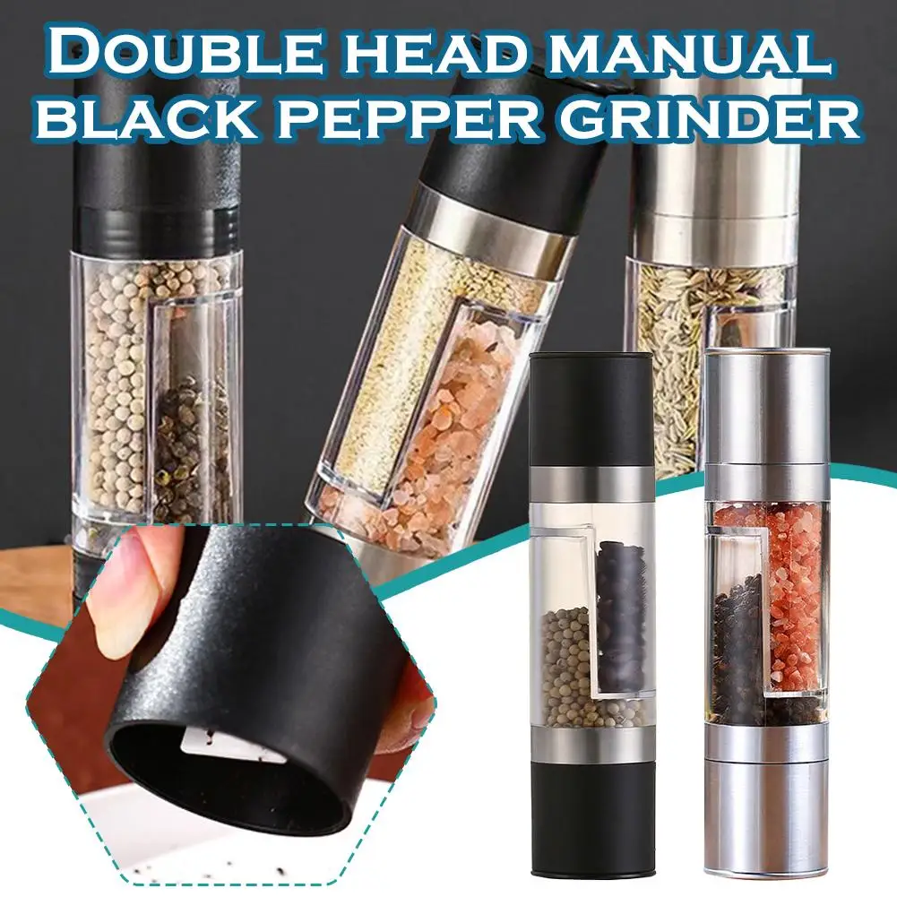 Double-ended Manual Black Pepper Grinder Stainless Steel Grinder Kitchen Supplies Seasoning Bottle For Pepper Salt Q9G3