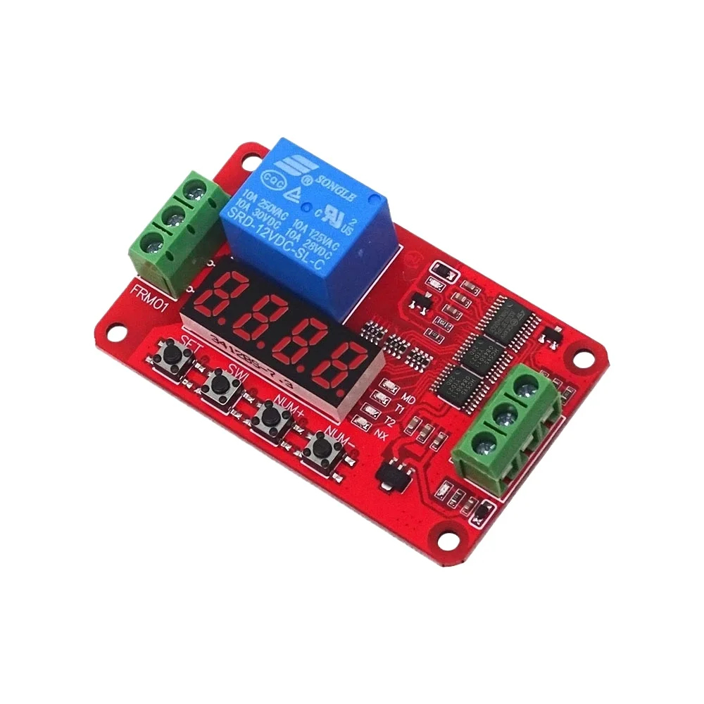 FRM01 LED Relé de Tempo Digital DC 12V 1CH Módulo de Relé de Temporizador Multifuncional Loop Delay Timer Switch Placa de Temporização de Bloqueio Automático