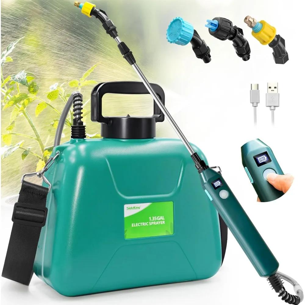 

1.35 Gallon/5L Battery Powered Sprayer, Electric Sprayer with USB Rechargeable Handle, Battery Indicator, Garden Sprayer(Green)