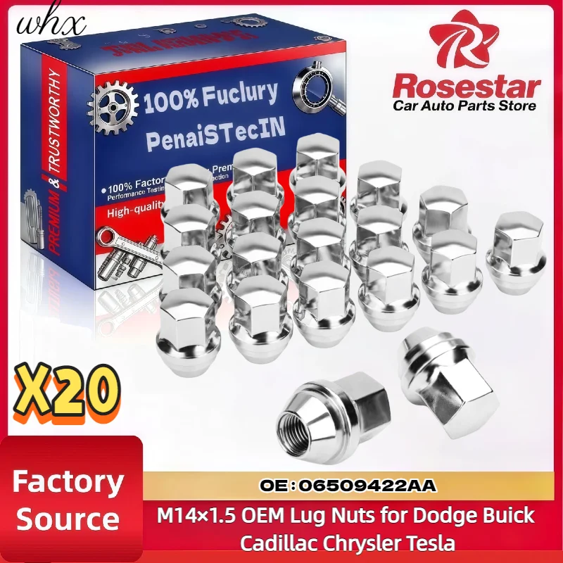 

20pcs Lug Nuts Silver Conical Cone Bulge Seat 06509422AA For Dodge For Buick For Cadillac For Chrysler For Tesla