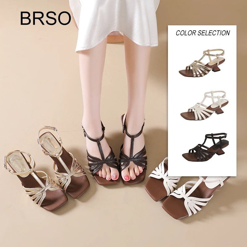Cross Straight Strap Combination Stiletto Sandals Women's Square Toe Open Toe One Strap Anti-Slip Wear-Resistant High Heels