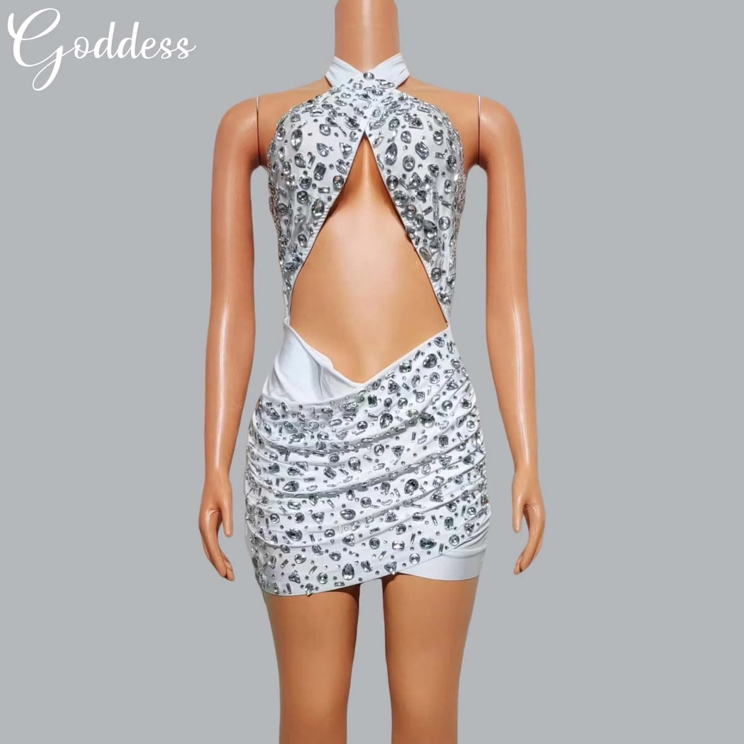 

Sparkly Crystals Dress Dance Stage Performance Costume Rhinestones Chains Sexy Dress Prom Birthday Celebrate Navel Exposed Suit