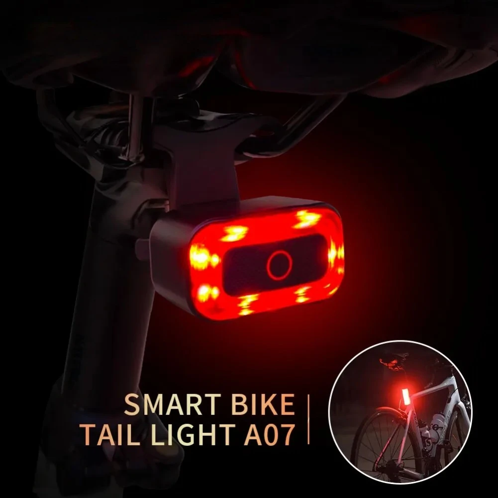 

A07 Smart Bike Tail Light Brake Sensing Rear Lights Auto on off USB C Rechargeable Safety Warning Cycling Lights
