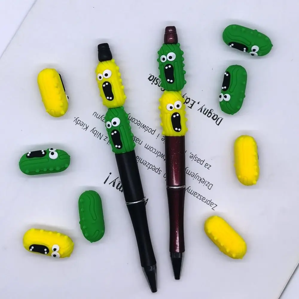 12Pcs Cute Silicone 3D Cucumber Focal Beads Cartoon DIY Loose Beadable Gift Decoration Pens Beads Keychain Making