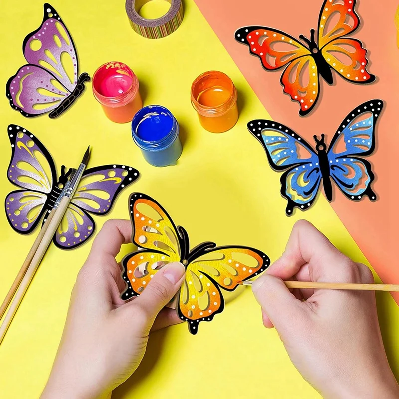 40PCS Wooden Hollow Butterfly Ornaments To Paint, 8 Styles DIY Blank Unfinished Wood Cutouts Ornament For Crafts Hanging