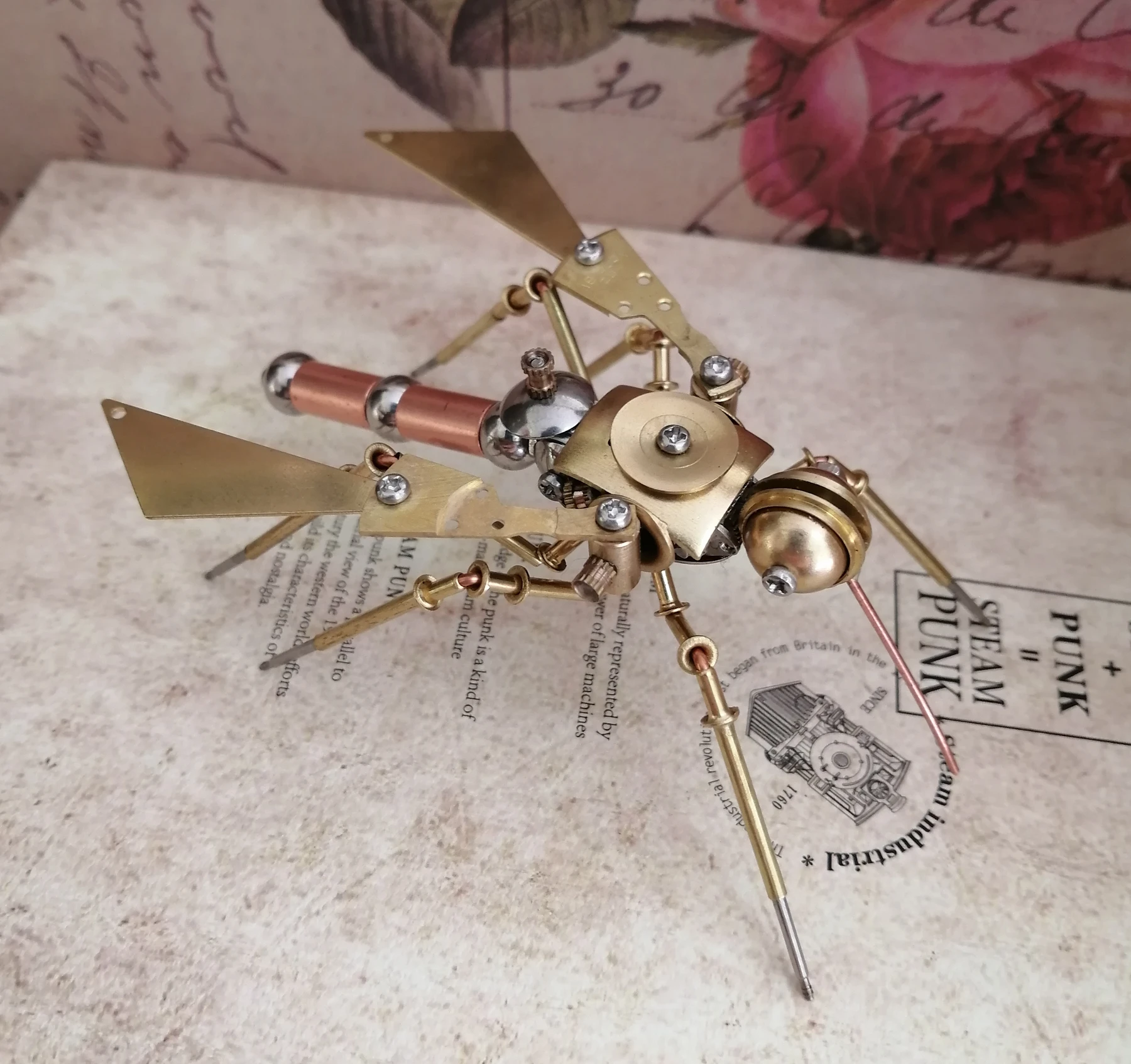 

3D Steampunk Mechanical Insect Golden Mosquito Punk Full Metal Model Handmade Crafts Creative Ornament - Finished Product