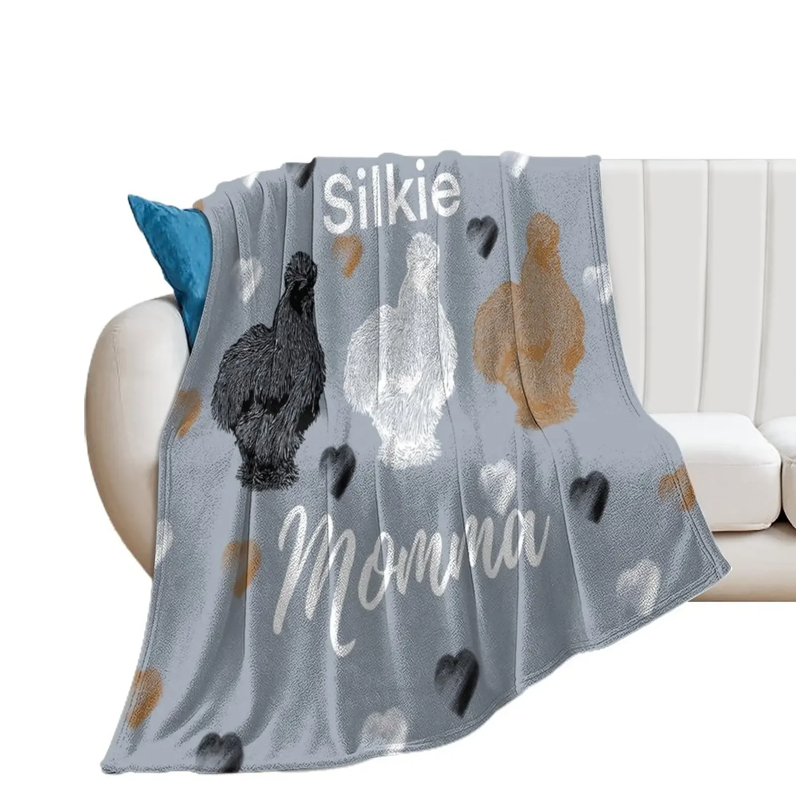 

Silkie Momma Silkie Chicken Heart Prints with Black White and Buff Silkie Chickens Silkies Throw Blanket Flannels Blankets