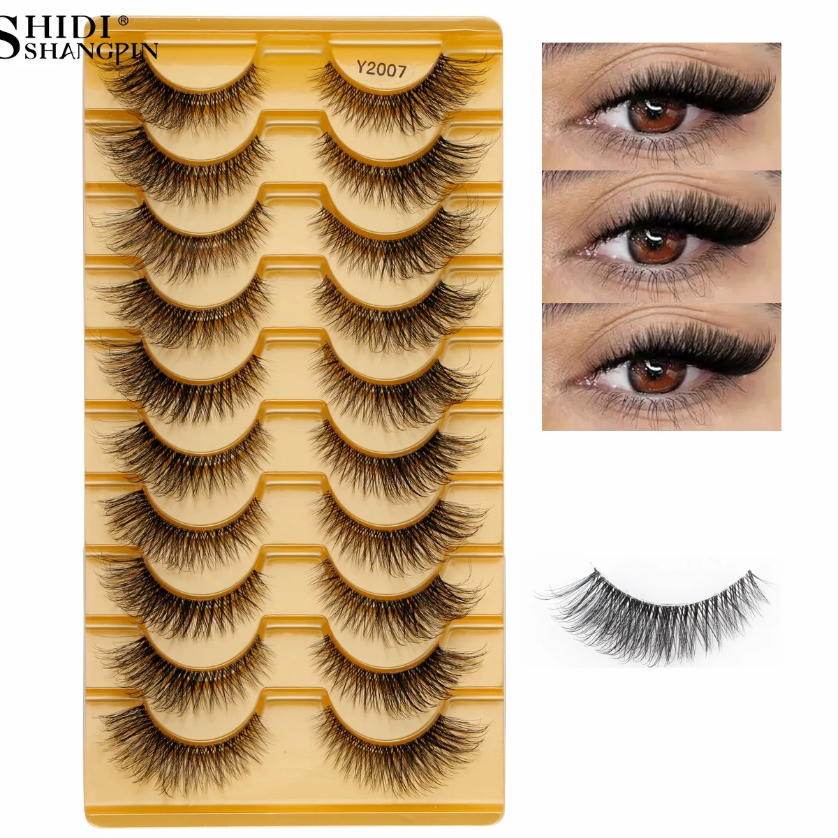 SHIDISHANGPIN 3/10 ペア 3D ミンクフェイク Cils セグメント化されたうっすらソフトつけまつげエクステンションクリアバンドナチュラルルックアイメイク