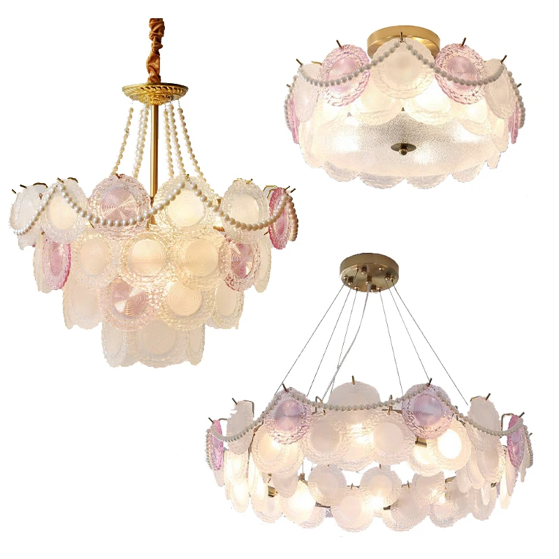 أضواء قلادة فاخرة Led ديكور المنزل خمر رومانسية الأرجواني الأبيض الزجاج مصابيح معلقة لغرفة المعيشة مطعم لماعة