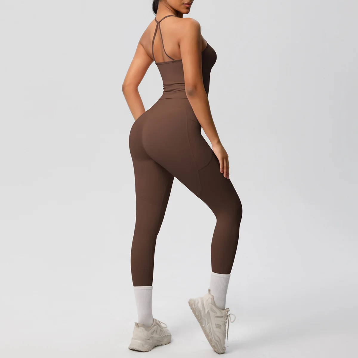 

Бесшовный плотный красивый дышащий жилет для йоги на спине, спортивный отдых, уличный бег, узкие штаны для йоги, комплект из двух предметов для фитнеса, йоги