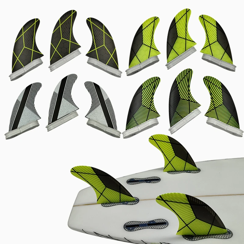 

M/L Tri Fins UPSURF FCS2 Fins Thruster Surfboard Fins Fiberglass Carbon Surf Fins Double Tabs 2 G5/G7 Surfing Fins For Fishboard