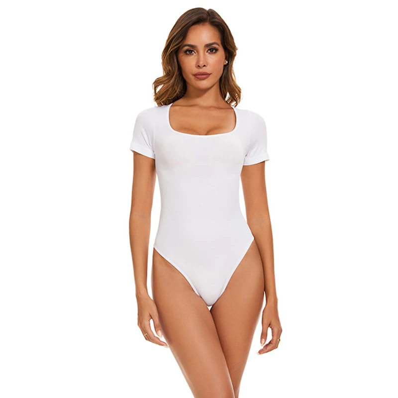 Body da donna Manica corta Girocollo T-shirt basic elasticizzata casual Body Camicie Body per donna Body basic elastico Sui