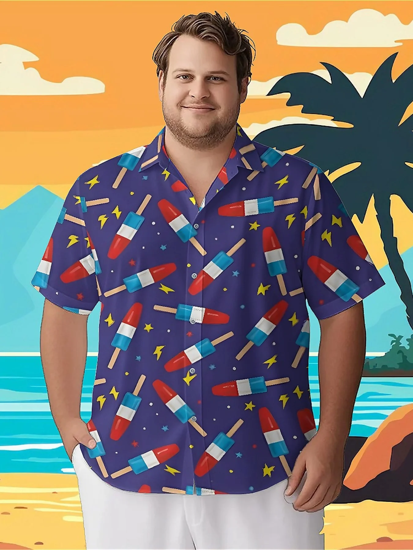 

Men's Plus Size Hawaiian Shirts Cool Popsicle Theme pattern, Summer Casual Tops, Suitable for Outdoor and Party, Streetwear
