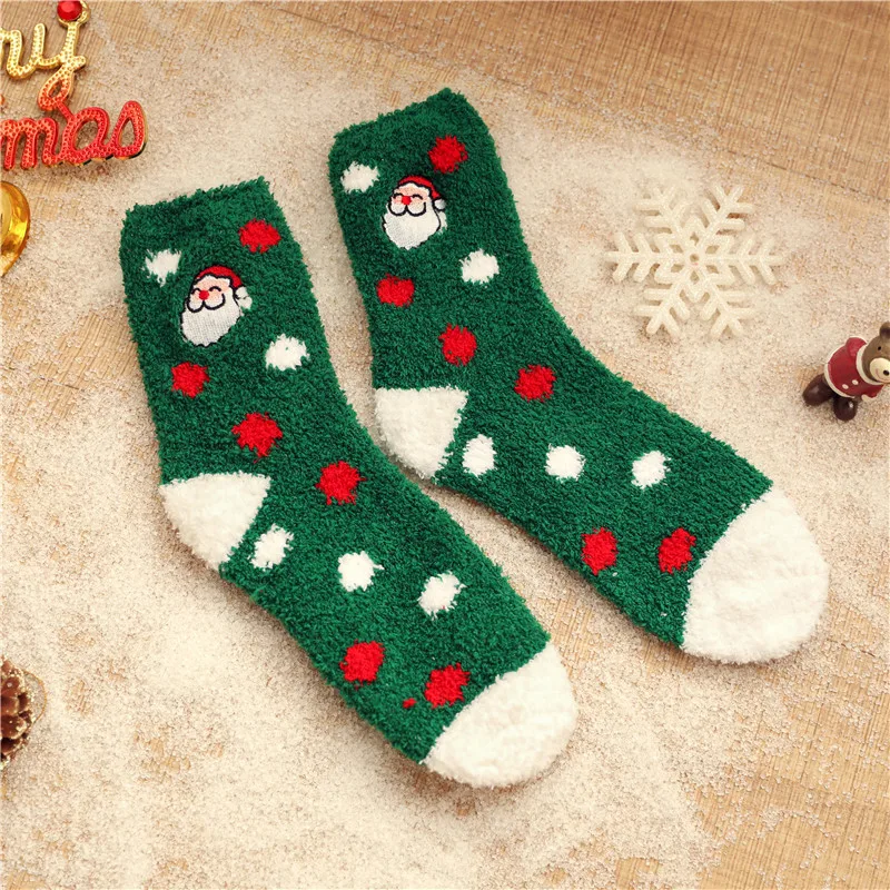 Autumn and Winter Thick and Warm Coral Fleece Women's Socks Embroidered New Year Christmas Red Socks Floor Sleep Socks