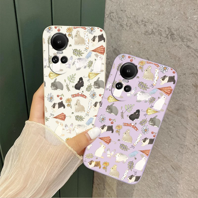 Reno 10 Cartoon Rabbit Silicone Phone Case For OPPO Reno 8T 8Pro 5 5Pro 10 10Pro 10ProPlus 12 12Pro 7Z 7Lite 6 6Z 5F 8 7 Cover