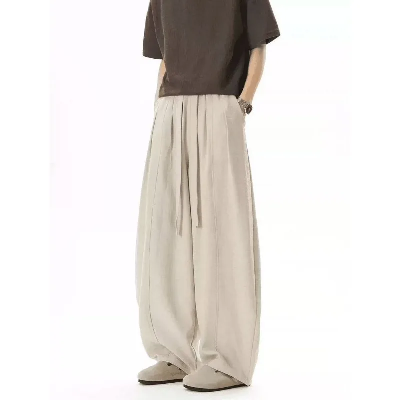 Men Summer Thin Loose Wide Leg Pants Draped Casual Curved Trousers