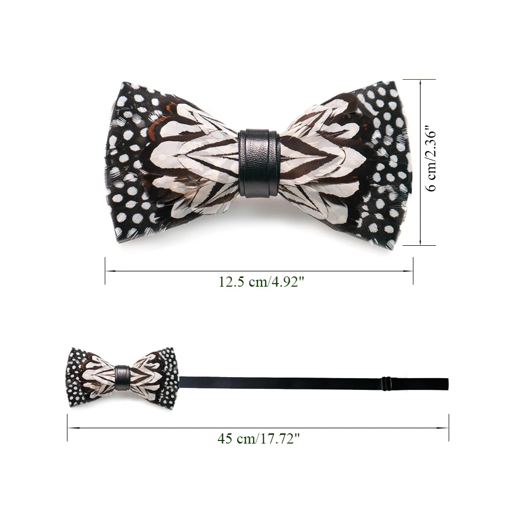Pajarita de boda para hombre, pajarita de plumas hecha a mano, broche de pajarita preatado en blanco y negro, conjunto con caja de madera para