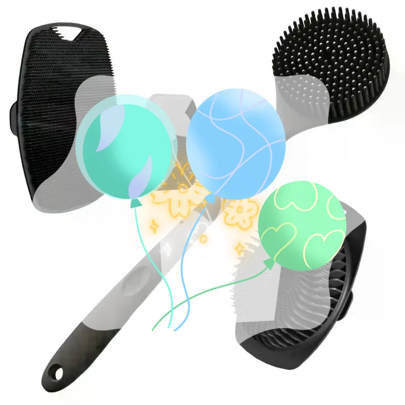 

4PCS Long Handle Bath Brush Silicone Set Exfoliating for Body Face Gentle Cleaning Home Shower Routine