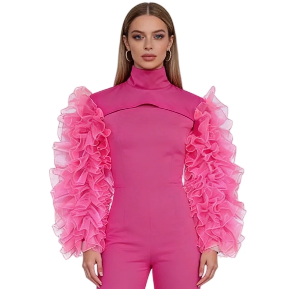 

Розово-красный тюлевый жилет с наплечниками для женщин, аксессуар для сцены, костюм для певиц, танцовщиц, для ночных клубов и вечеринок