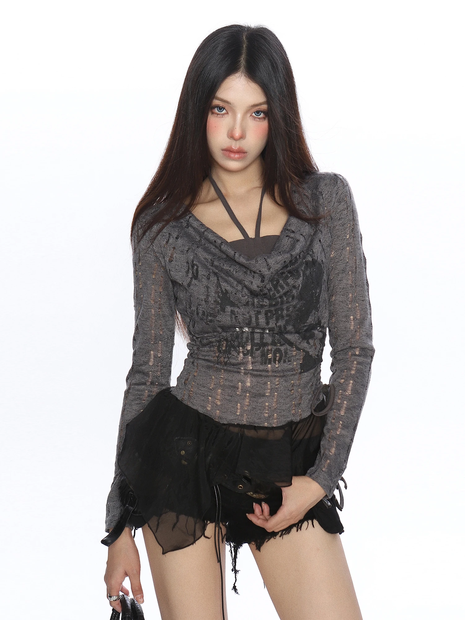 

Street Sle Long Sve T-irt Women's Inner Wear Asymmetrical Hem V-Ne Top for Autumn Season Casual Comfortable Fit