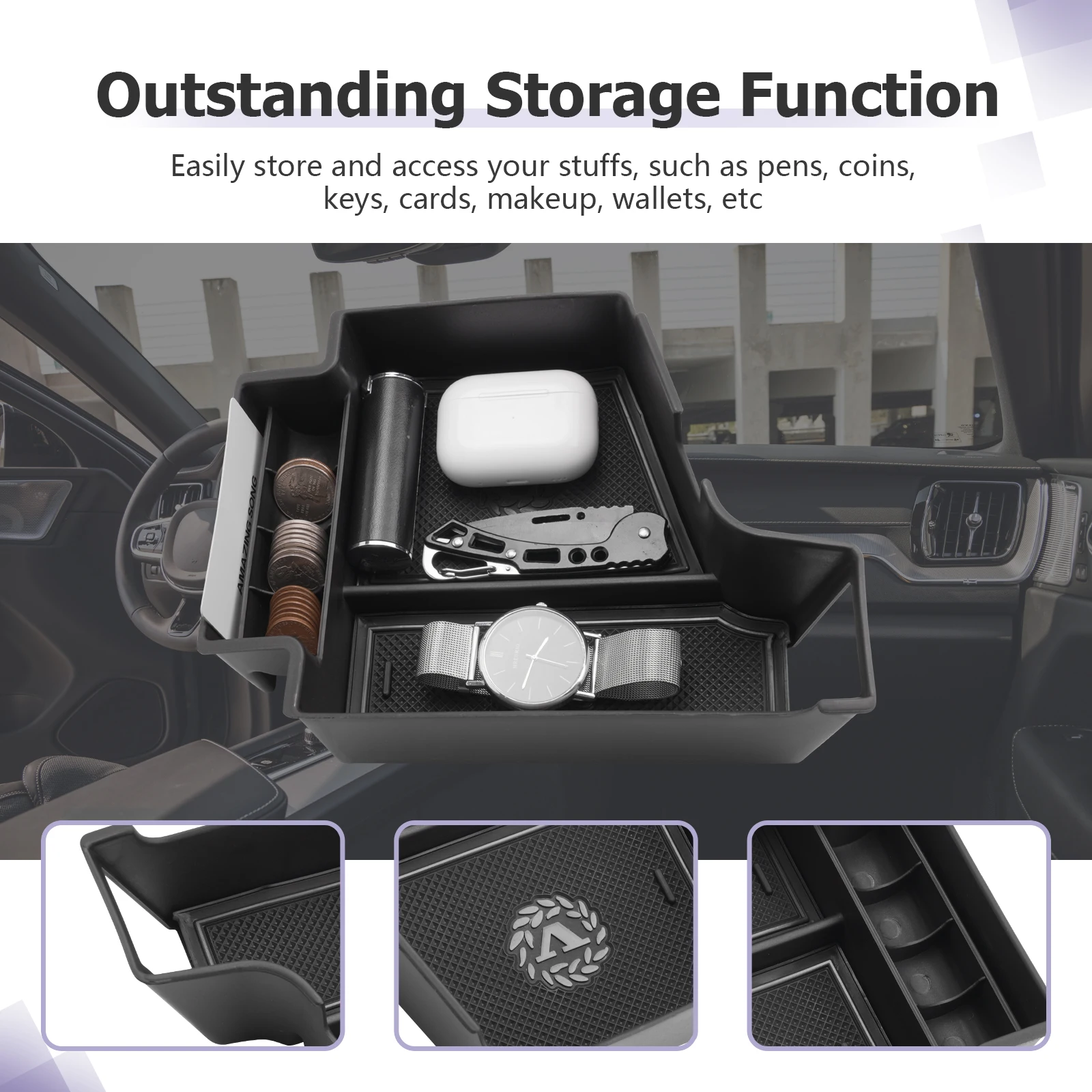 RUIYA für Volvo XC60 XC90 V60 S60 V90 S90 2017-2025 RHD Auto-Armlehnen-Aufbewahrungsbox Auto-Staubox Volvo XC60 XC90 Zubehör – Detail 4