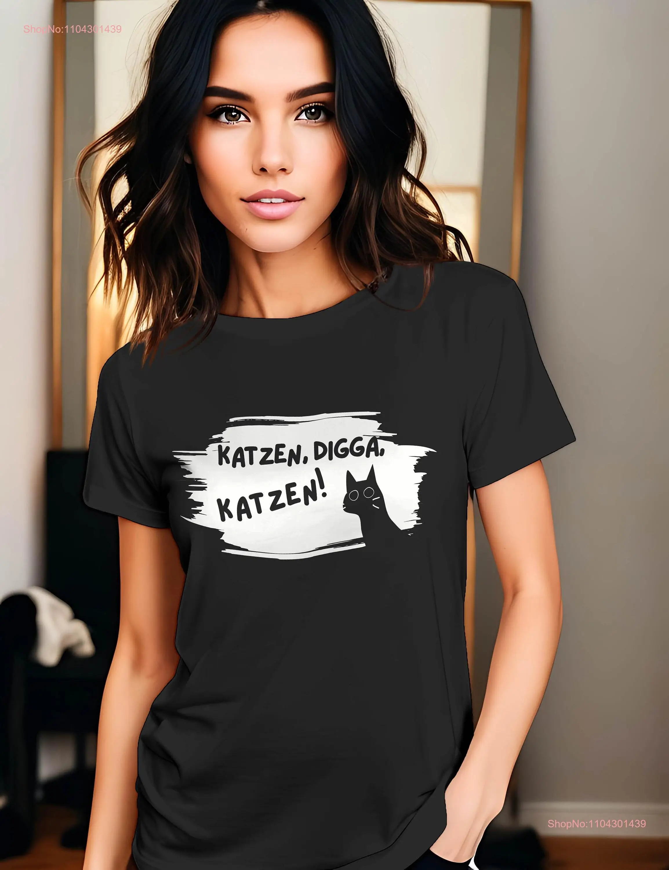 T Shirt Katzen Digga Katzenliebe Schwarze Katze Lässig Schwarz Weiß Street Art Urban Gift Cat Mom Dad 464APT2
